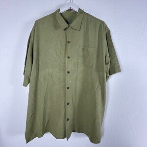 Tommy Bahama Men XL Green Tropical Pattern Button-Up 100% Silk Camp Shirt Pocket